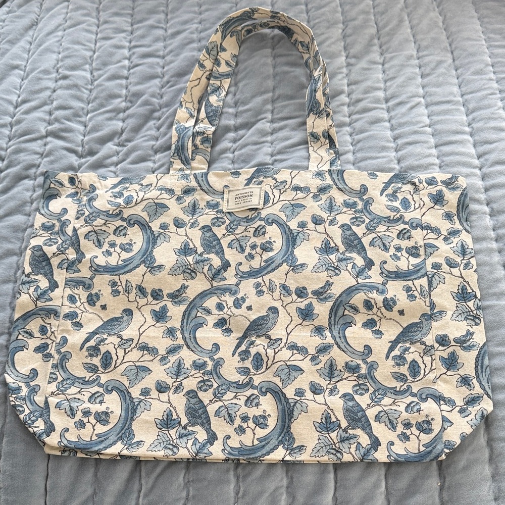 Sézane x Antoinette Poisson Blue Bird Canvas Tote NWOT